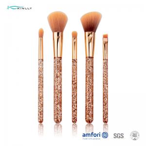 Best Glitter Rose Gold Ferrule Makeup Brush Gift Set 5pcs for Eyeliner Eyeshadow wholesale