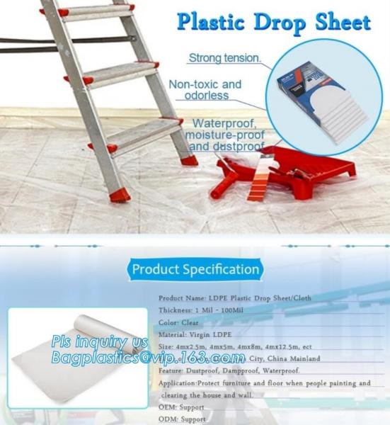 Cheap HDPE protective plastic Drop sheet Drop cloth Paint dust sheet, 3.7*3.7m PE Plastic Drop Sheet, painter dust sheetS, PAC for sale