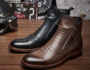 Best Black / Brown Mens Leather Dress Boots , Mens Designer Combat Boots With Rubber Sole wholesale