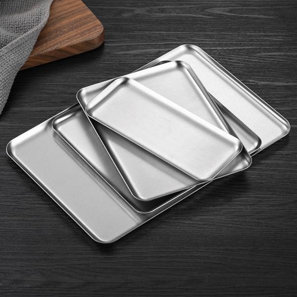 Cheap Multi-Size Silver 201 Stainless Steel Rectangular Cafe Tray with Straight Edge Baking Pan for sale