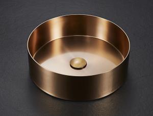 Single Round Bathroom Sinks Durable Stainless Steel Counter Top Gold