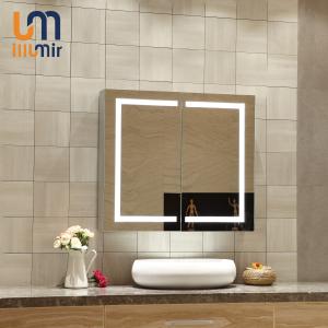 China Aluminium LED Light Wall Decor Bathroom Mirror Cabinet with Touch Sensor and LED Clock on sale
