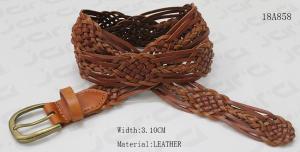 Brown Geniune Leather Braided Belt For Lady , Decoration Belt With Antic Brass Buckle