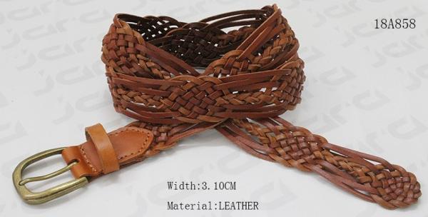 Cheap Brown Geniune Leather Braided Belt For Lady , Decoration Belt With Antic Brass Buckle for sale