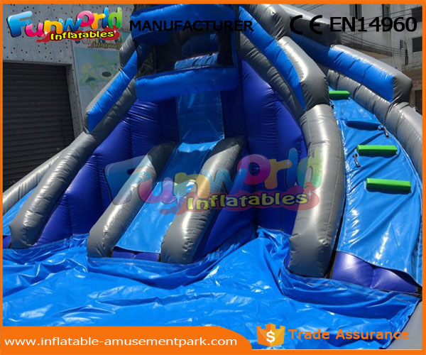Dark Blue Outdoor Inflatable Water Slides Digital Printing For Kids And Adults