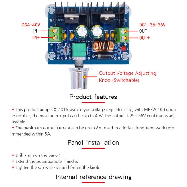 DC-DC Converter Board XL4016E1 8A with Voltage Regulator Step-Down Power Supply Module