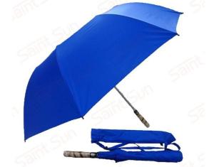 Light Blue Foldable Golf Umbrella Fibreglass Ribs Bamboo Handle 14mm Steel Shaft