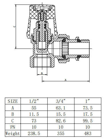 Angle Type Manual Radiator Valve DIN259 Thread 32℉ to 248℉ Working Temperature Size 1/2" to 3/4"