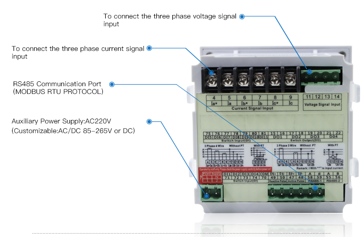 Display Simple Operation Intelligent Blue LCD Display 96*96mmThree Phase Multi-function Meter RH-3D3Y