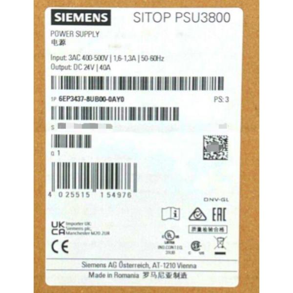 SIEMENS 6EP3437-8UB00-0AY0 SITOP PSU3800 24 V/30-40 A STABILIZED POWER SUPPLY INPUT: 400-500 V 3 AC OUTPUT: 24 V DC