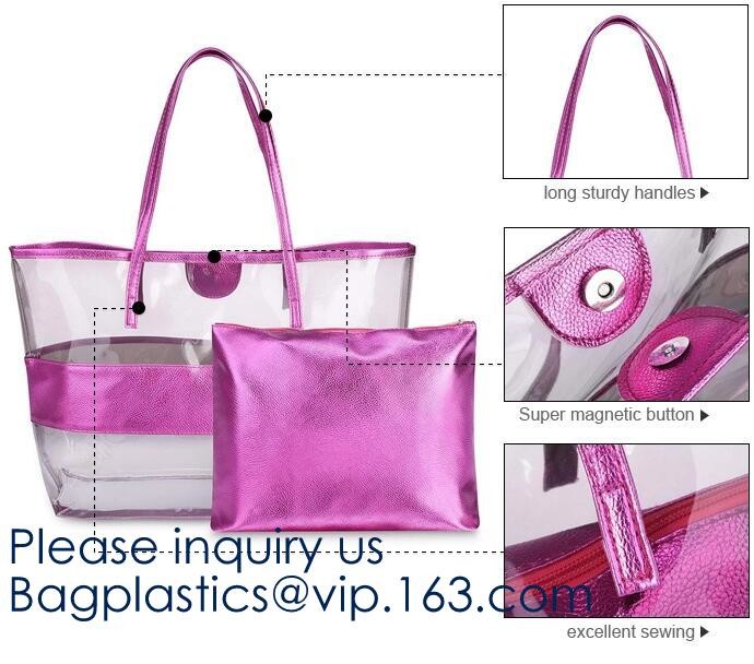 Promotion Transparent Clear Shopping Pvc Bag With Custom Print Nylon & PVC Material Combined Custom Tote Bag Shopping Ba