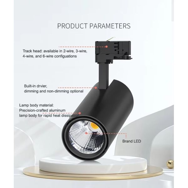 10W 20W COB LED Adjustable Track Lighting Dimmable 2700K 100V-240V