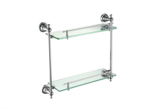 Brass Bathroom Accessory Double Layers Glass Wall Shelves Chrome Finish