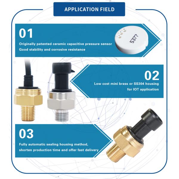 Brass IOT Pressure Sensor , Cable Outlet Capacitance Pressure Transmitter