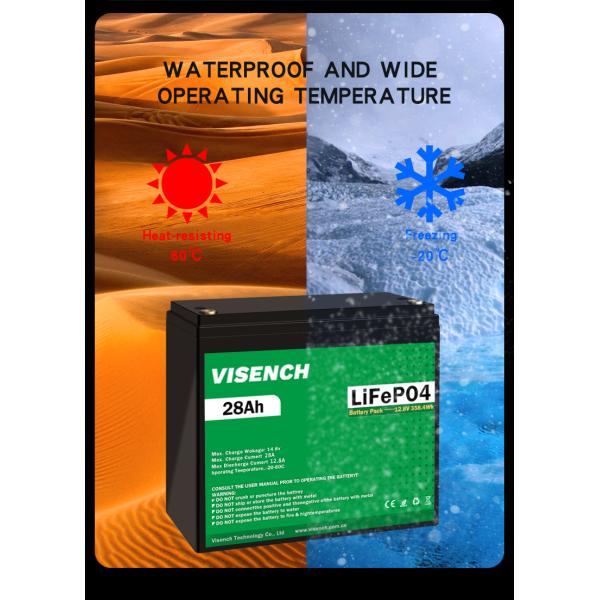 Visench 12.8V Lifepo4 Battery 12V 28Ah Lithium Iron Battery Pack Deep Cycle Times