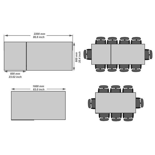 Elegant Rectangle White Extension Table HPL White Extured Top 2.2 Meter
