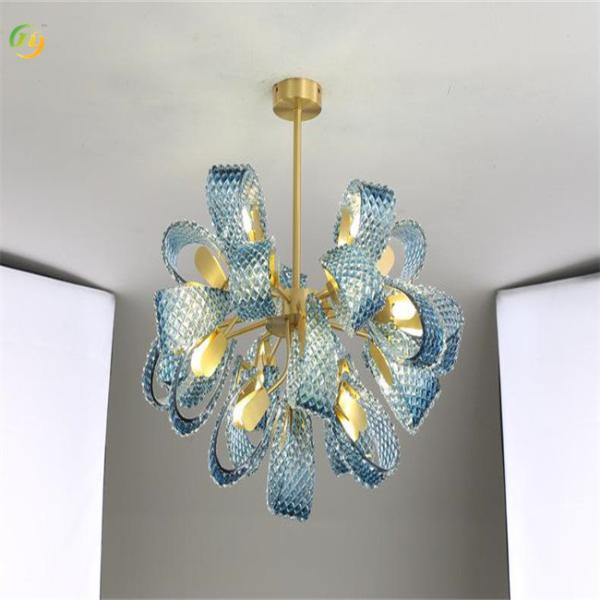 Cheap Blue Finish LED Lightsource end Art Shiny Light Luxury Modern Design Glass Pendant Light for sale