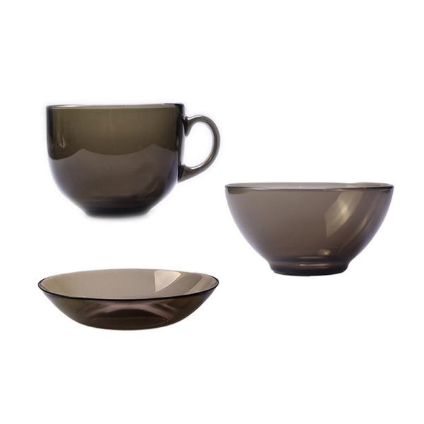 Simple 4mm Thick Grey Transparent Glass Saucer Set
