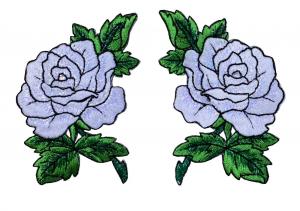 China White Rose Flower Embroidered Patches Velcro Backing For Clothing on sale