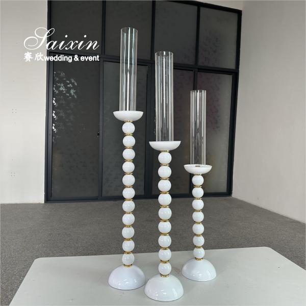 Factory Custom 3 Pcs Set Gold Base Silver Glasses Candlestick For Wedding Centerpiece