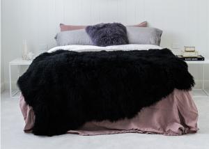 Best Luxury Tibetan Real Sheepskin Rug Black Long Silky Curly Fur 120 *180cm For Floor wholesale