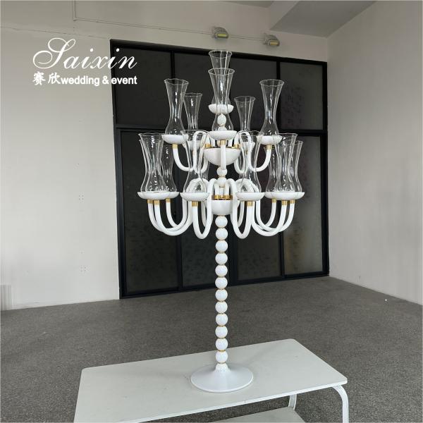 Factory Custom 3 Pcs Set Gold Base Silver Glasses Candlestick For Wedding Centerpiece