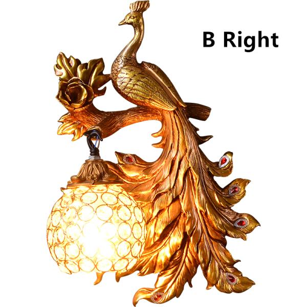 Vintage Creative Art Deco Peacock Resin Wall Lamp Gold Vanity Luxury Bedroom Wall Light(WH-VR-62)