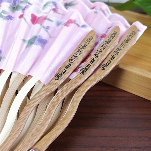 Assorted Flower Handheld Foldable Fan Curved Fabric Folding Fans With Tassel