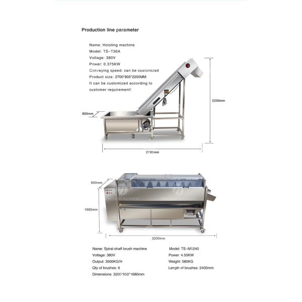 SS Fruit Vegetable Washing Machine Pre - Foaming Lifting Hair Roller Cleaning Production Line