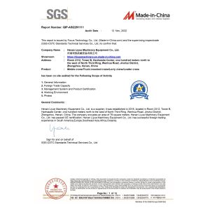 Henan Liyue Machinery Equipment Co., Ltd. Certifications