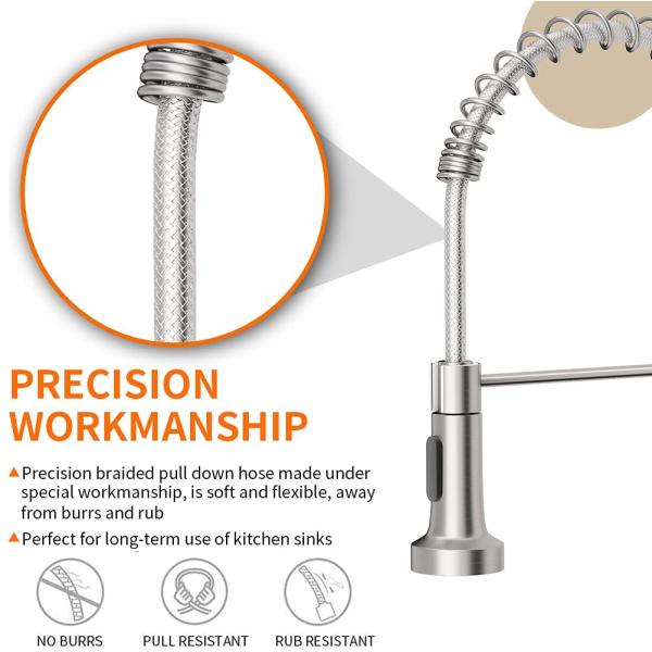 Low Lead Modern Sink Faucet Commercial Brass Single Handle Pull Down Sprayer Spring