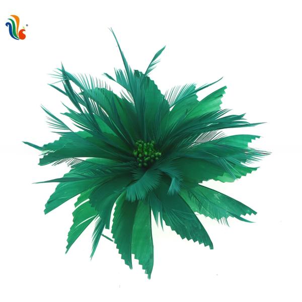 Patterned Chicken Headband Feather Mounts , Dyed Green Goose Feather Flowers