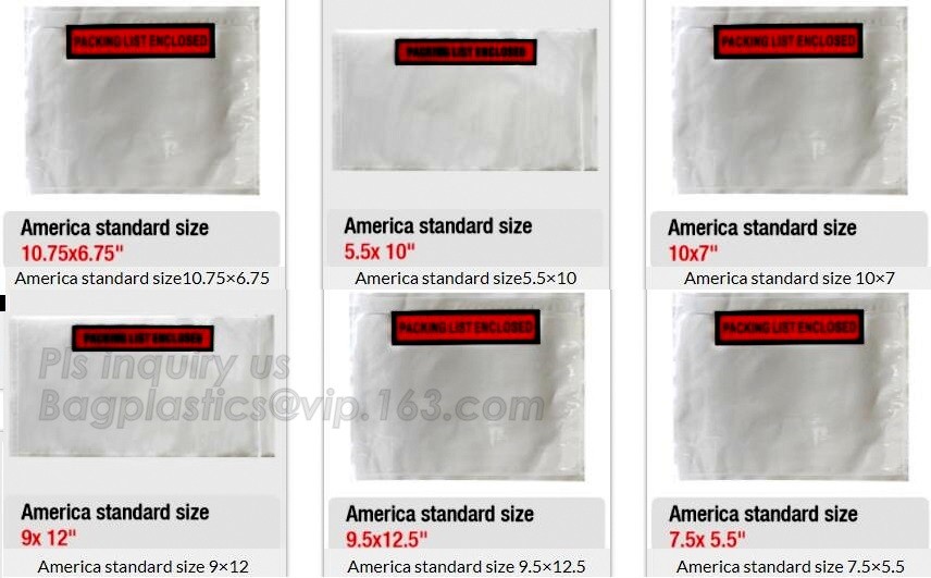 polyethene PE self-adhesive packing list document envelopes, PE packing list envelope, self adhesive closure packing lis