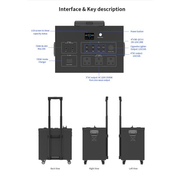 2500w Outdoor Portable Power Station Lifepo4 Battery Backup Solar Generator Pure Sine Wave Inverter
