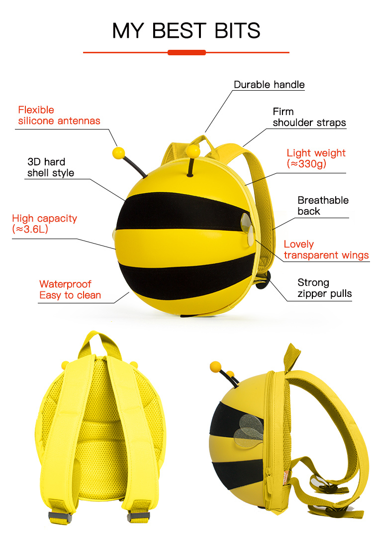 Supercute Child School Bag Kids Bee Backpack Hardshell Backpack With Durable Handle