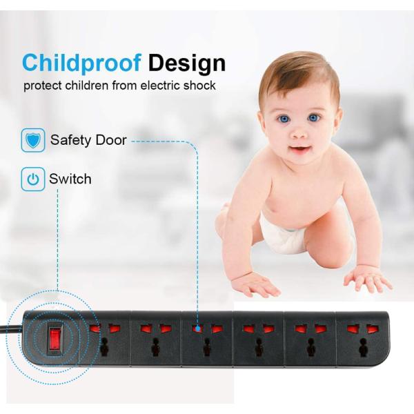 6 outlet Universal Type Extension Socket With On/Off Switch, USB