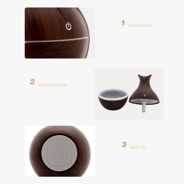 USB Wood Grain Ultrasonic Air Humidifier Household Aroma Diffuser Aromatherapy Mist Maker with Light