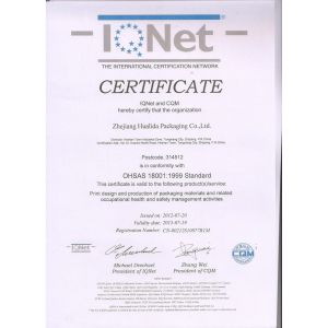 ZHEJIANG HUA LI DA PACKAGING CO,LTD Certifications