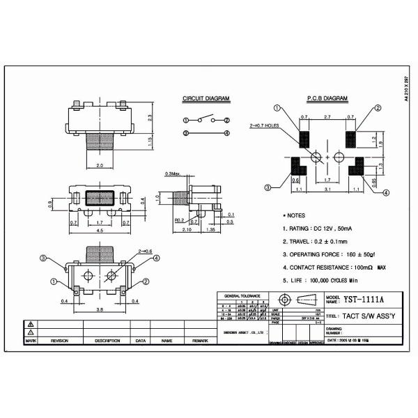 Smt Tact Switch YST-1111A