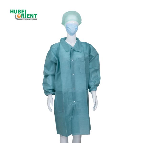 Blue / White PP / SMS / Microporous / Tyvek Disposable Lab Coat With Snaps Closure