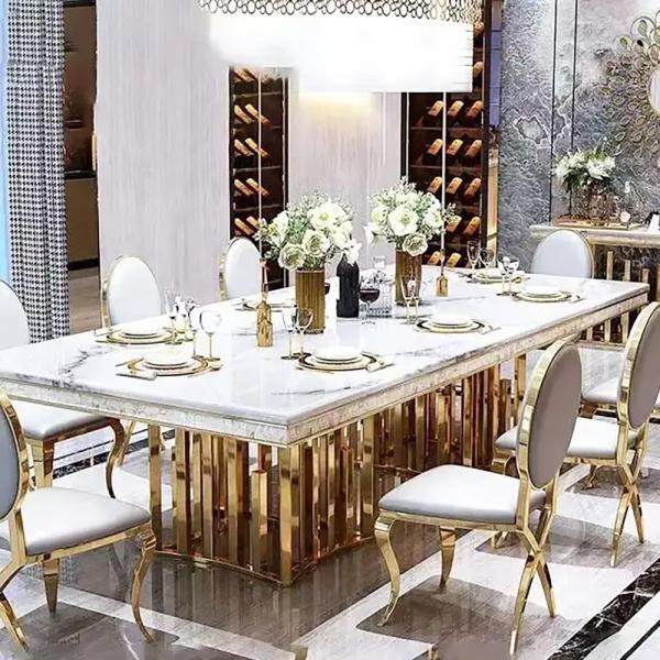 Marble Oversize Dining Table Luxury Rectangle Shape Medium Size
