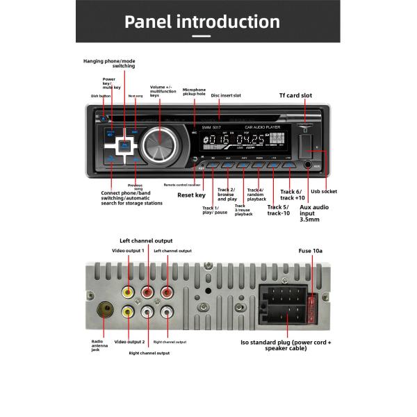 Creatall Single-Dash Dashboard Car for DVD Player for Bluetooth HD Music FM Radio MP3 USB Hands-Free Car Card Slot