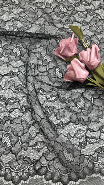 Cheap Corded Mesh Lace Fabric Black Embroidered Lace Fabric Leafy Lace Embroidery Fabric for sale