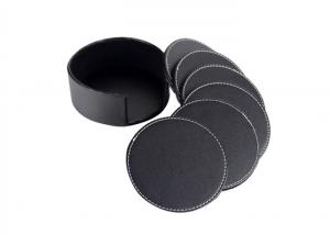 China Two Sides PU Leather Drink Coasters Set Round Black Glass Coasters on sale