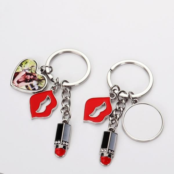 Sublimation Lipstick Keychain With Heart And Round Tag Personalized Photo Keychains