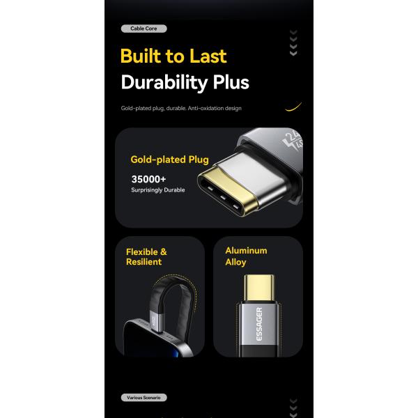 ESSAGER ES-X77 240W USB4.0 Usb C to Usb C Fast Charging Cable 8K 60Hz 40Gbps Audio Video