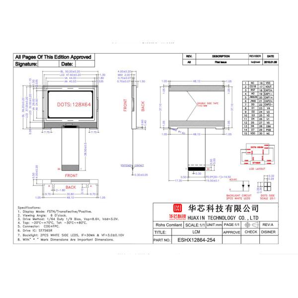Transflective Positive LCD Dot Matrix Display 128x64 St7565r Driving IC