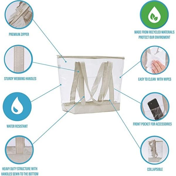 Clear Custom Shopping Bags Carrier Transparent PVC Tote Bag Stadium Outdoor Beach 14x5x13"