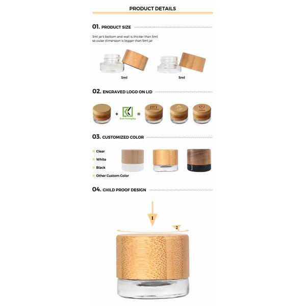 Essential Oil Screw Cap Dab Jar Child Resistant Bamboo Lid Jar 3ml 5ml