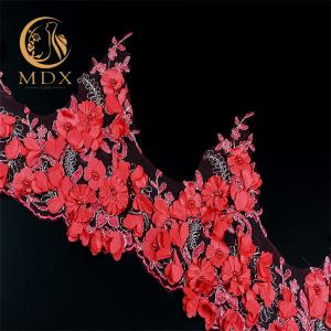Fashion Bridal 3D Flower Lace Trim 135cm Width Handmade Colorful Embroidered